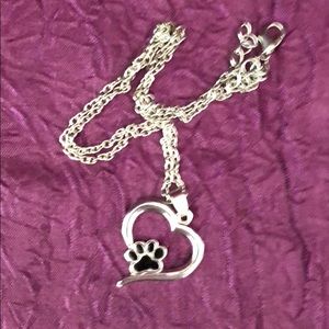 Silver heart and paw necklace